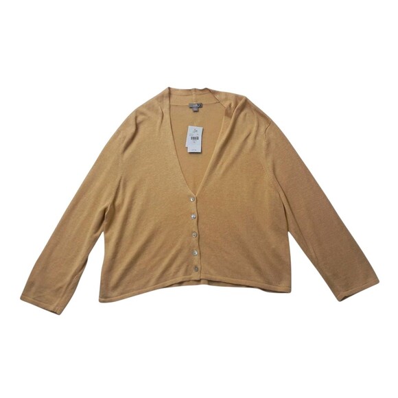 NWT J. Jill Cardigan Top Women's XL Yellow Honey Linen Blend V Neck Lightweight - Picture 1 of 13